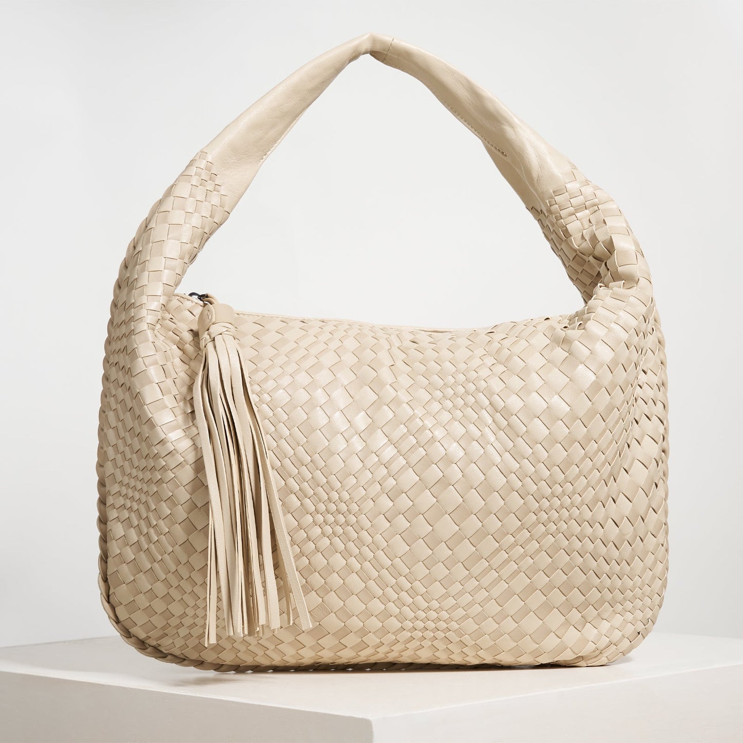 Brigitte Is Women Hobo Bag Intreccio Optical Nappa Leather Cipria and Light Taupe
