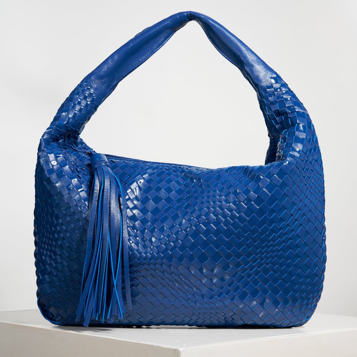 Brigitte Is Women Hobo Bag Intreccio Optical Nappa and Patent Leather Orizzonte