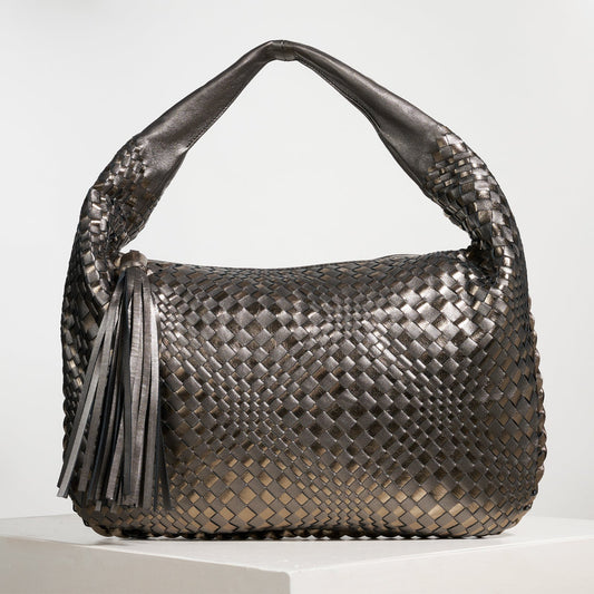 Brigitte Is Women Hobo Bag Intreccio Optical in Laminated Gunmetal and Bronze