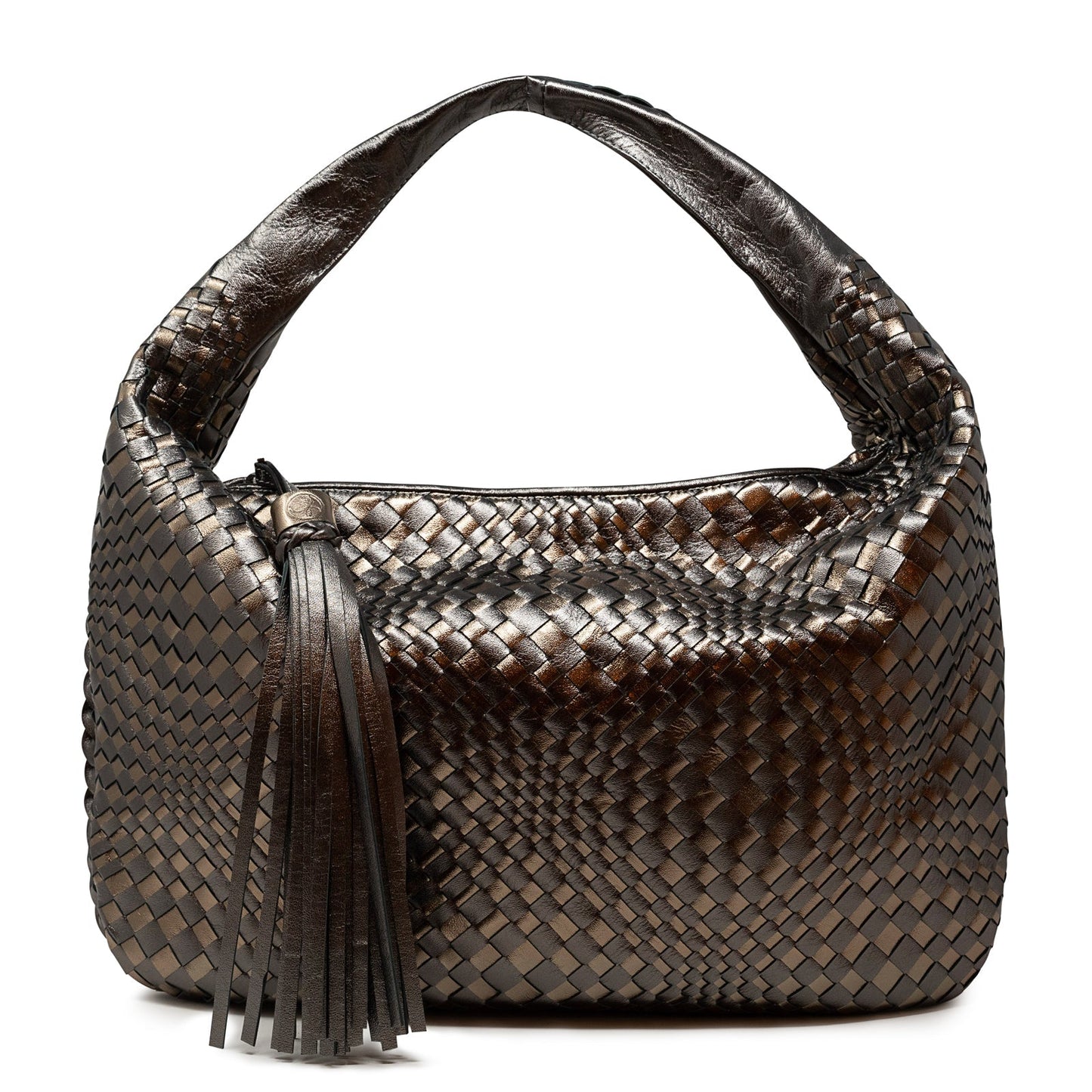 Brigitte Is Women Hobo Bag Intreccio Optical in Gun Metal and Bronze