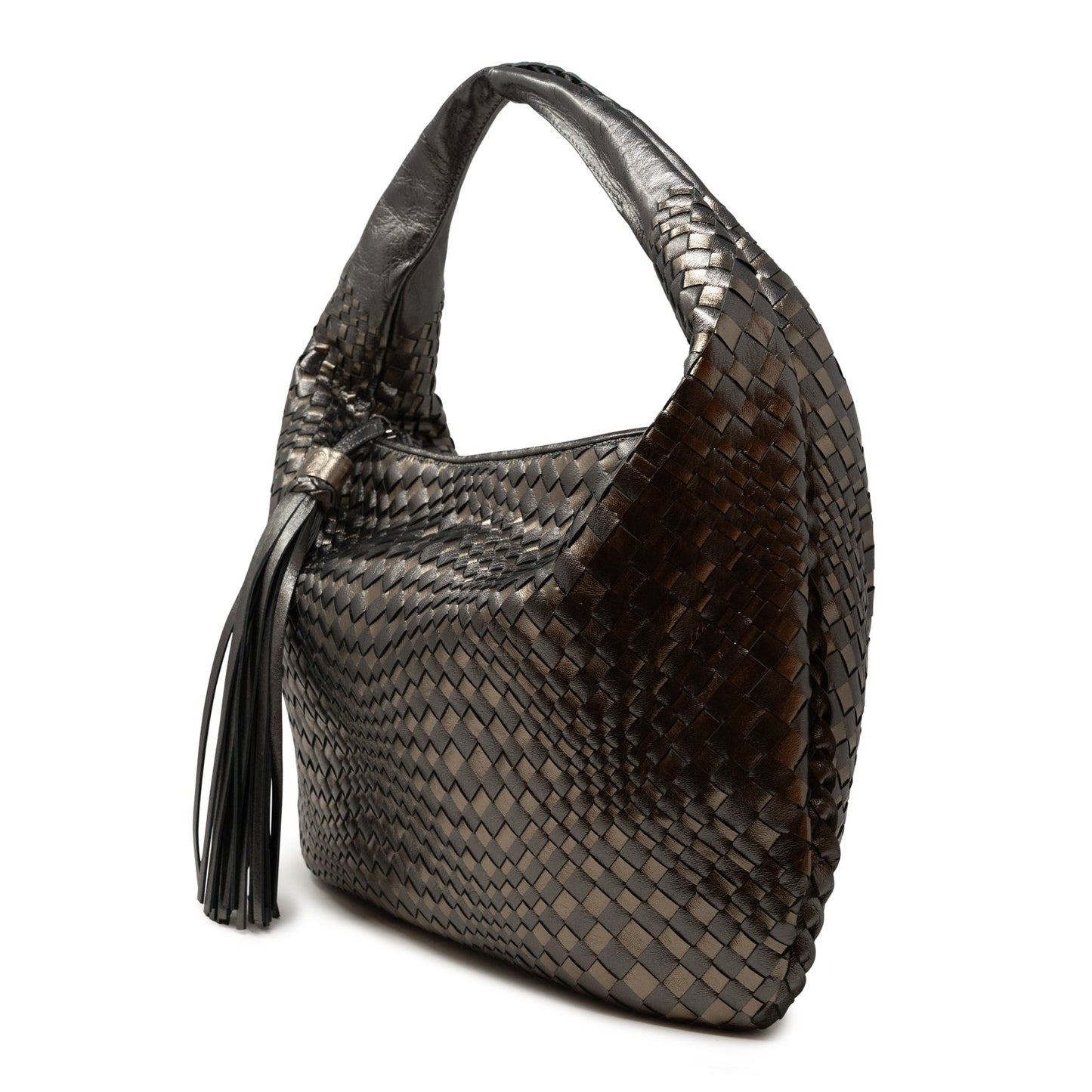 Brigitte Is Women Hobo Bag Intreccio Optical in Gun Metal and Bronze