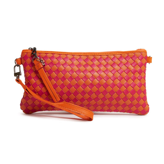 Women's Intrecciato in Orange and Fucsia Leather Clutch