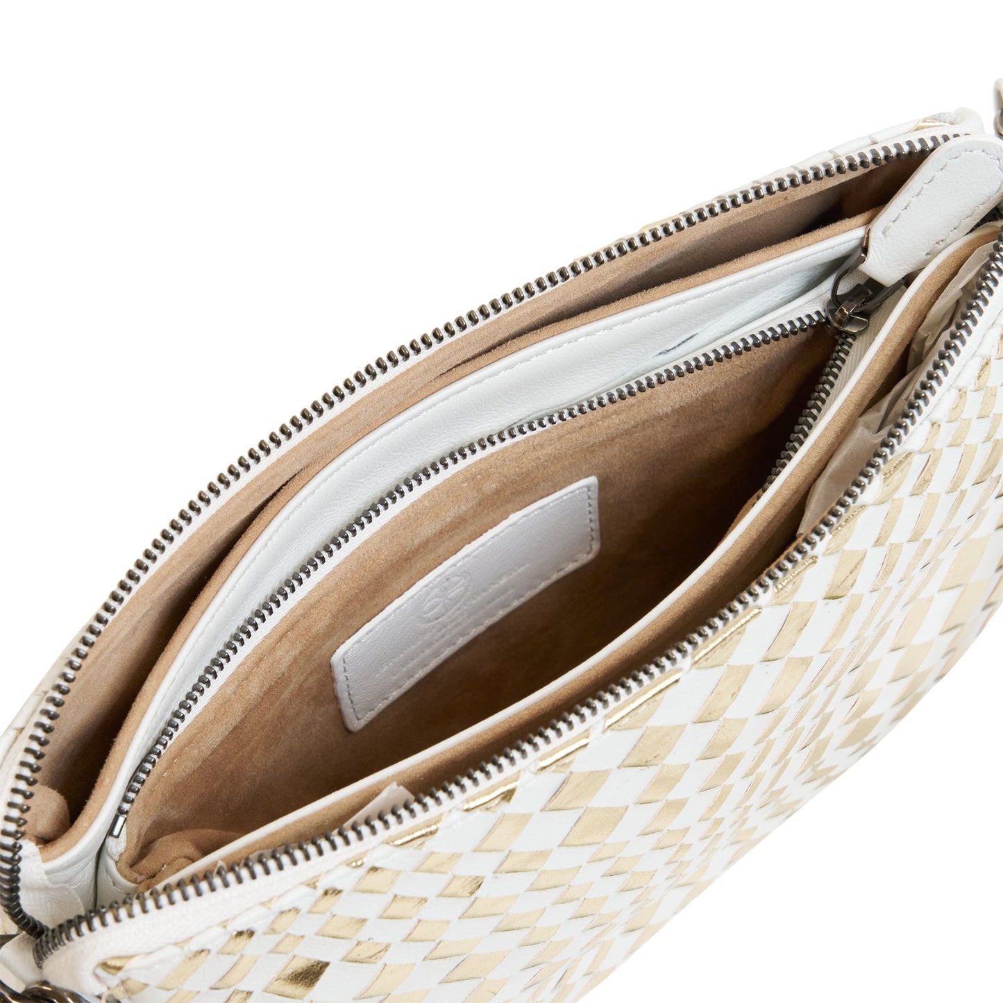 Woman Leather Clutch Intreccio Optical Nappa White Platinum