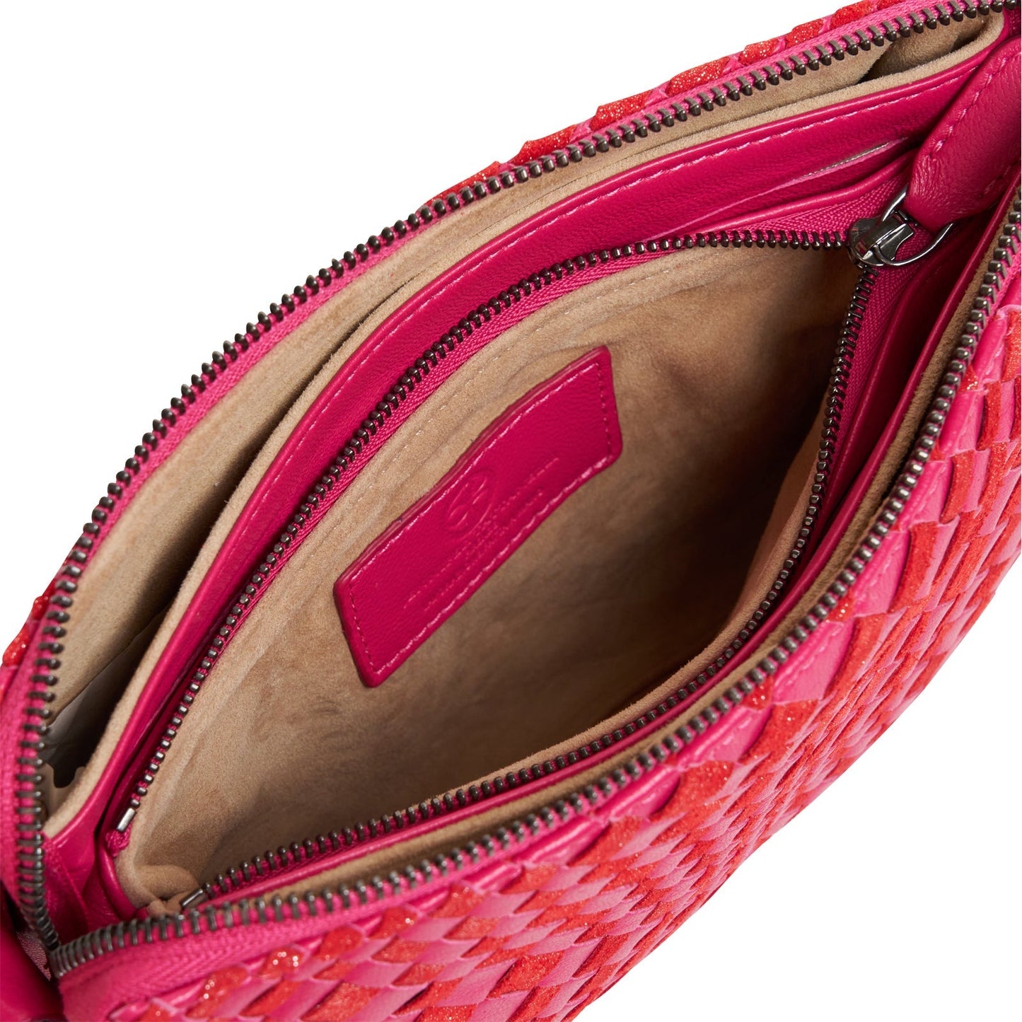 Woman Leather Clutch Intreccio Optical Nappa Shimmer Fucsia
