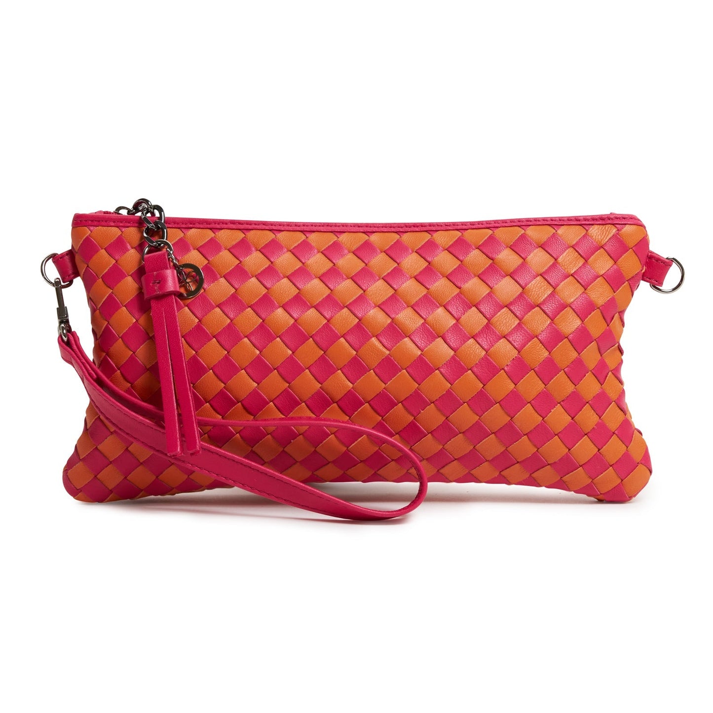 Women's Intrecciato in Fucsia and Orange Leather Clutch