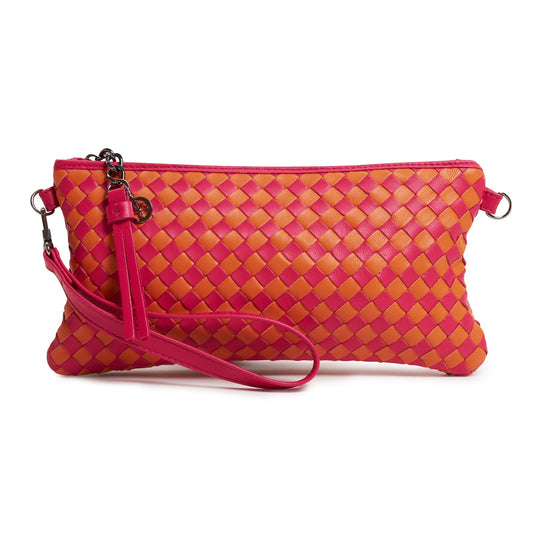 Women's Intrecciato in Fucsia and Orange Leather Clutch