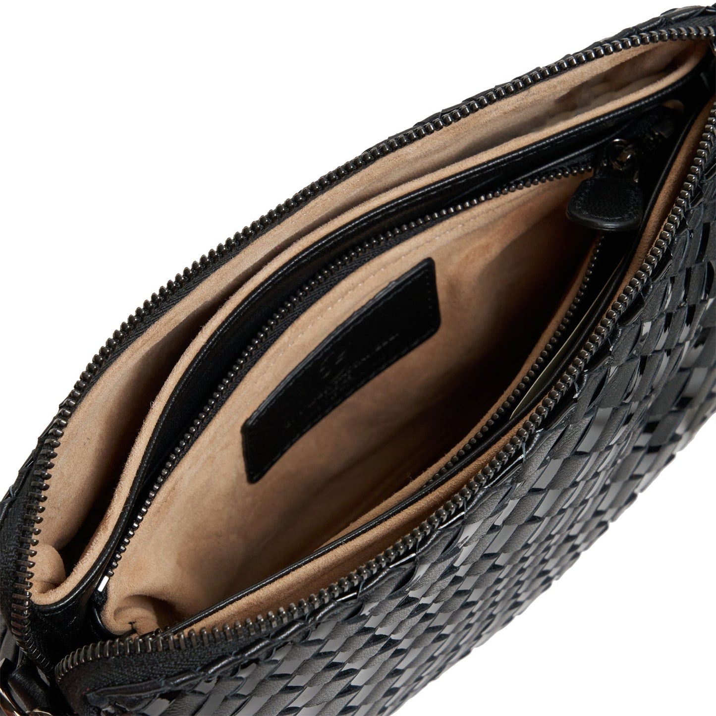Woman Leather Clutch Intreccio Optical Nappa Patent Black