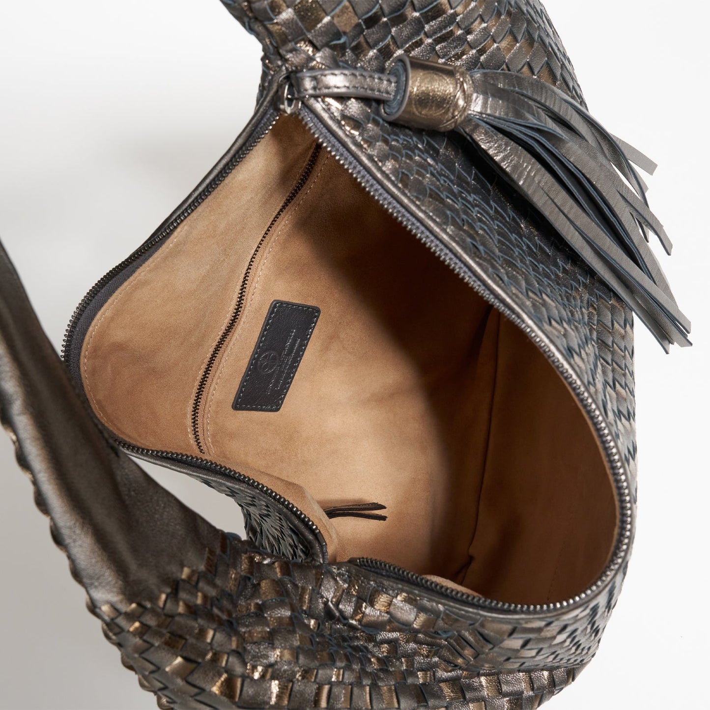 Brigitte Is Women Hobo Bag Intreccio Optical in Laminated Gunmetal and Bronze
