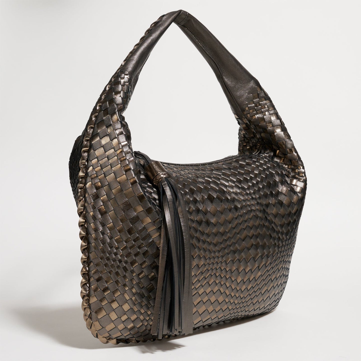 Brigitte Is Women Hobo Bag Intreccio Optical in Laminated Gunmetal and Bronze