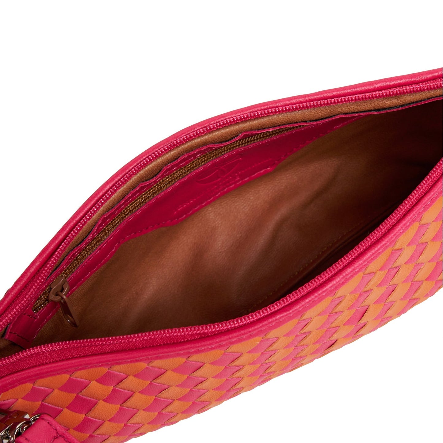 Women's Intrecciato in Fucsia and Orange Leather Clutch