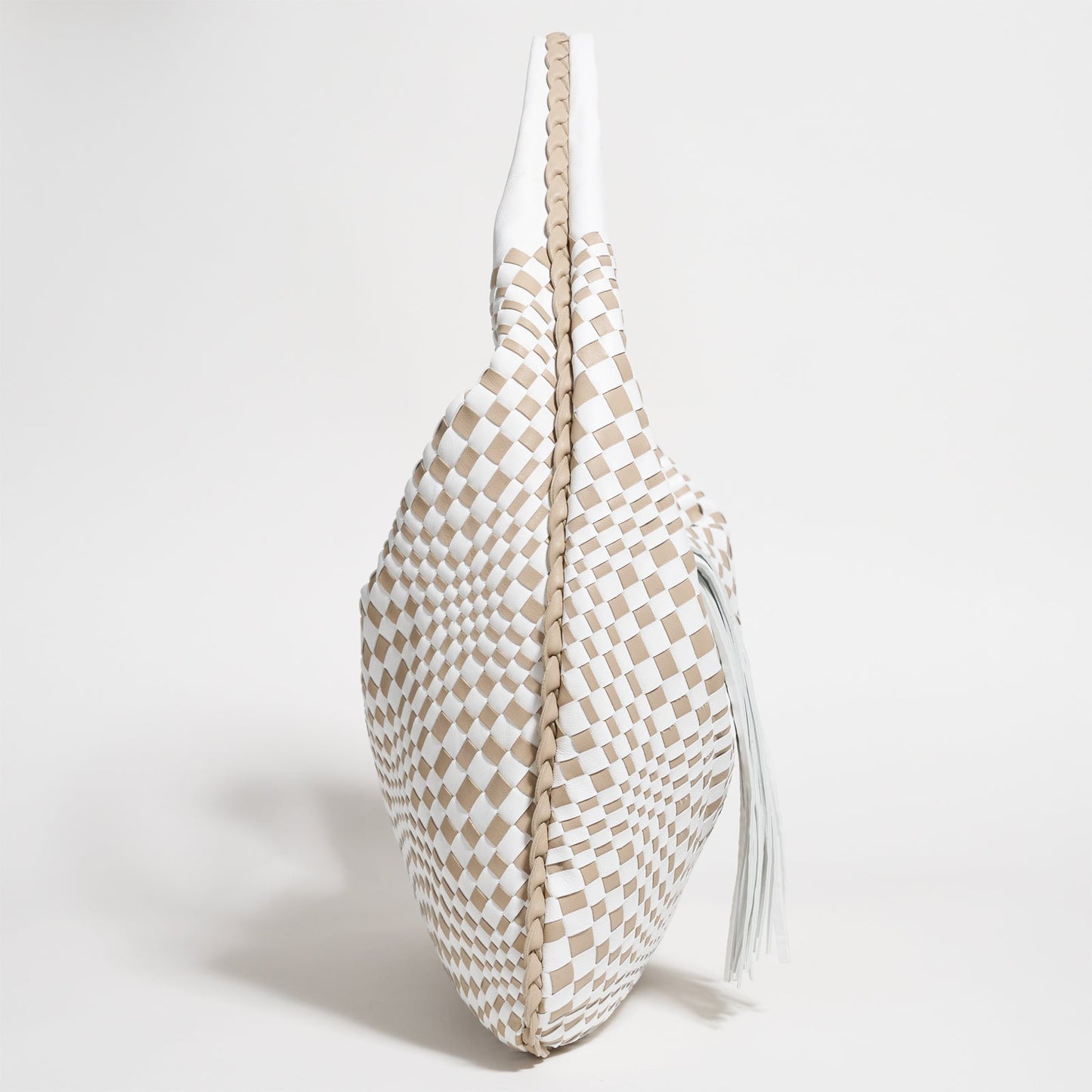 Brigitte Is Women Hobo Bag Intreccio Optical Nappa Bianco and Light Taupe