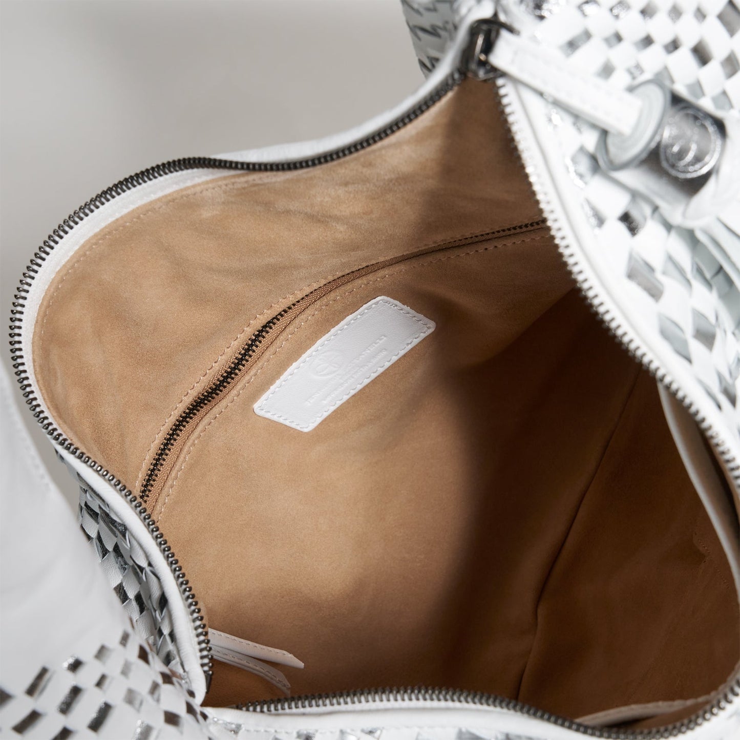 Brigitte Is Women Hobo Bag Intreccio Optical Nappa Bianco and Argento