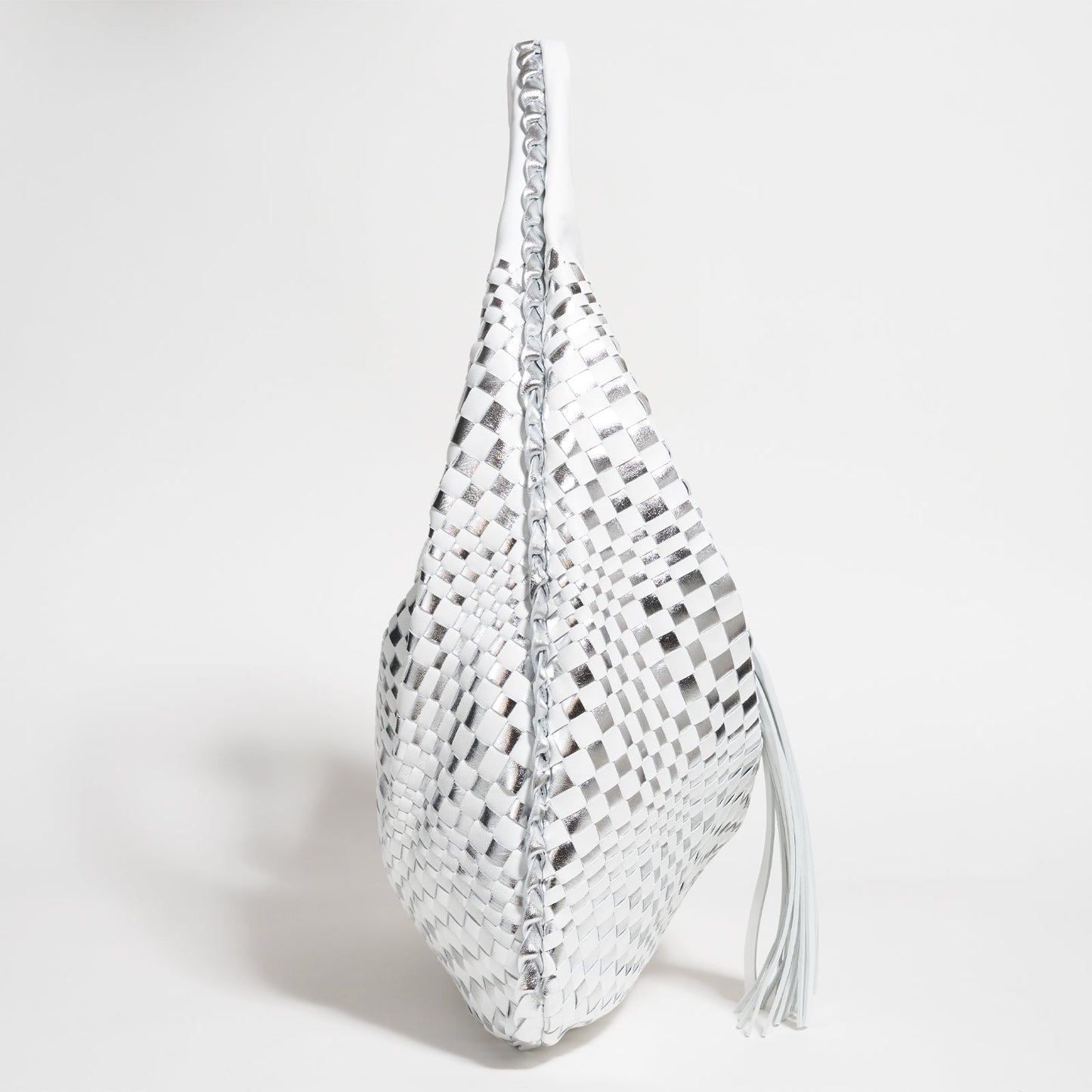 Brigitte Is Women Hobo Bag Intreccio Optical Nappa Bianco and Argento
