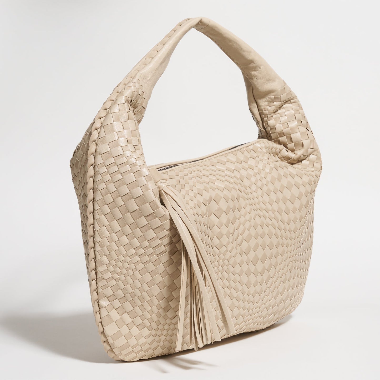 Brigitte Is Women Hobo Bag Intreccio Optical Nappa Leather Cipria and Light Taupe
