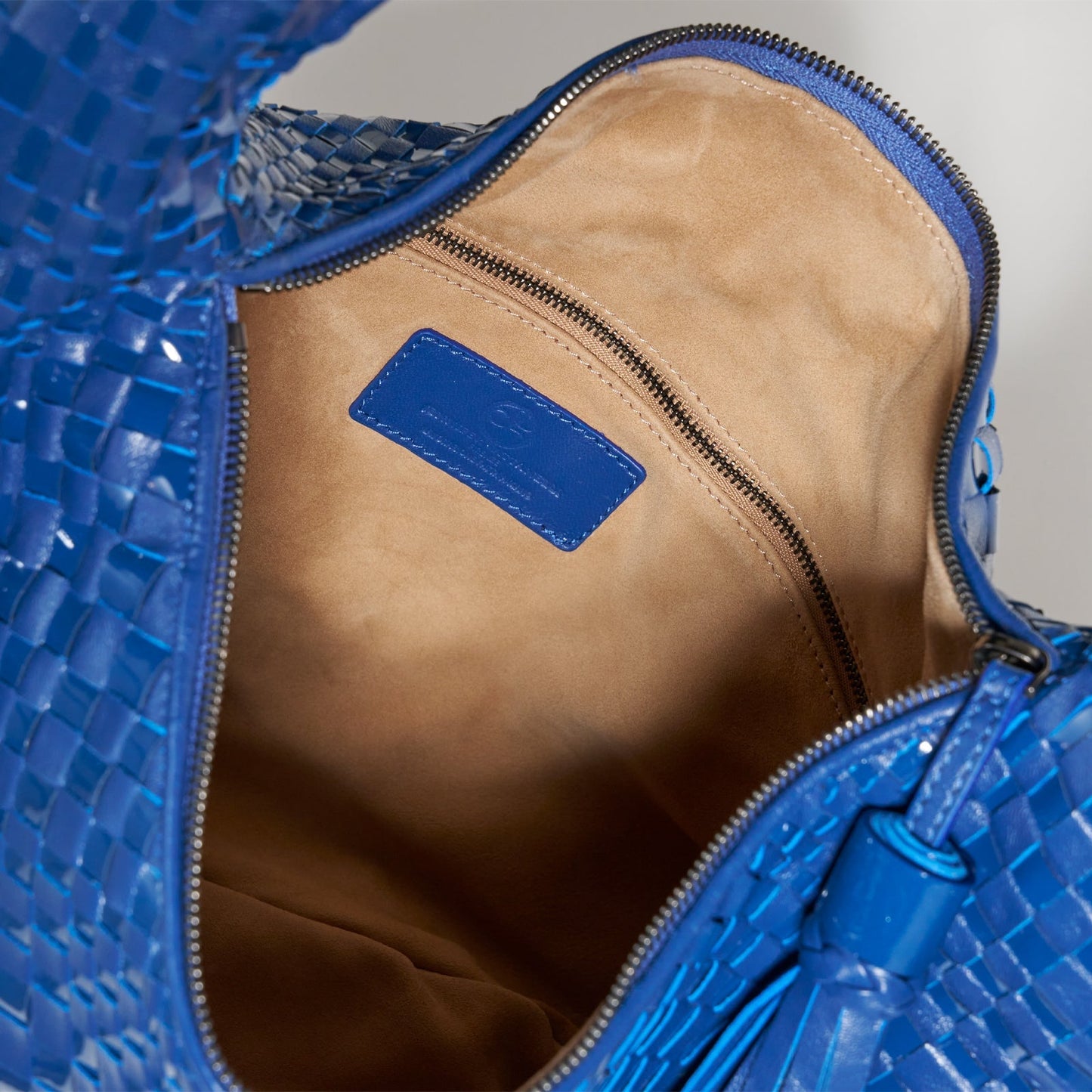 Brigitte Is Women Hobo Bag Intreccio Optical Nappa and Patent Leather Azzurro