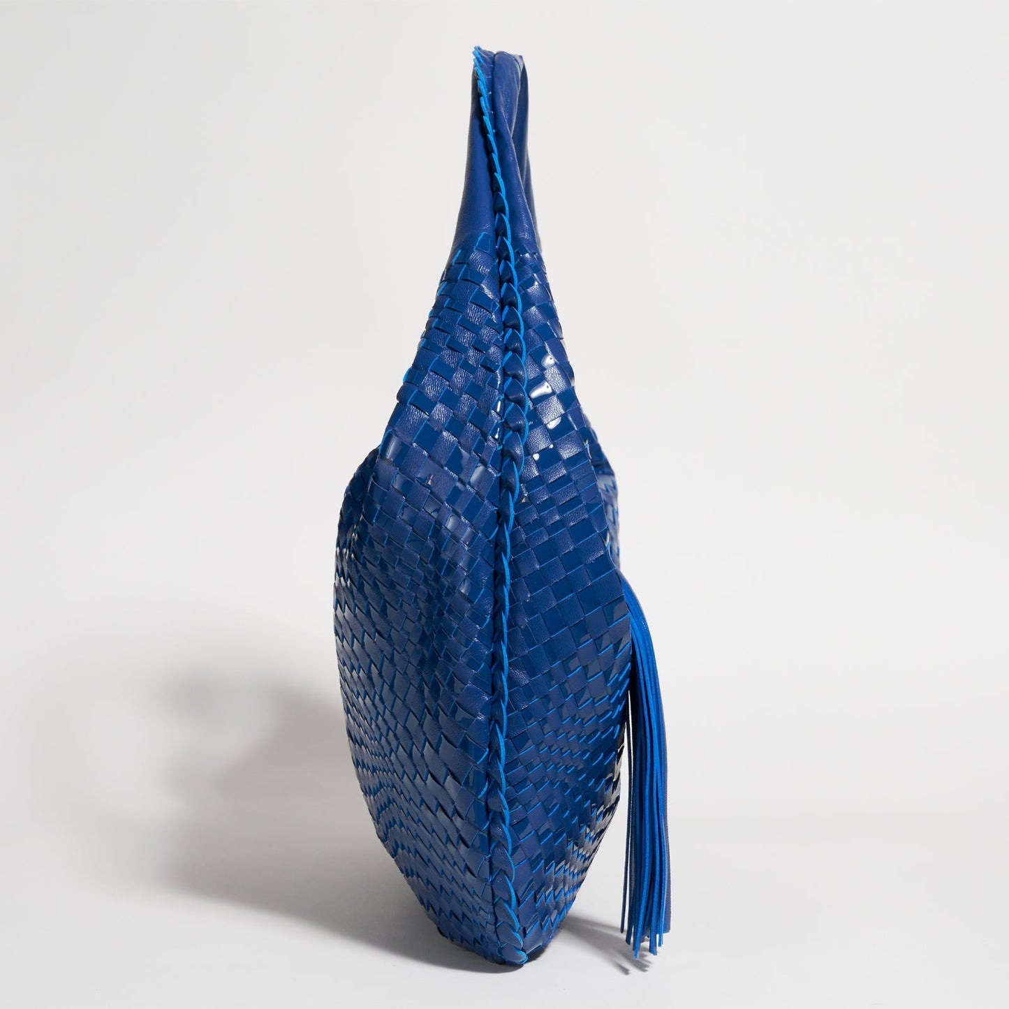 Brigitte Is Women Hobo Bag Intreccio Optical Nappa and Patent Leather Azzurro