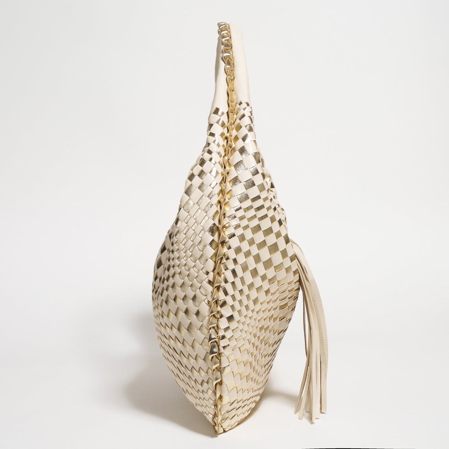 Brigitte Is Women Hobo Bag Intreccio Optical Nappa Leather Beige and Platino