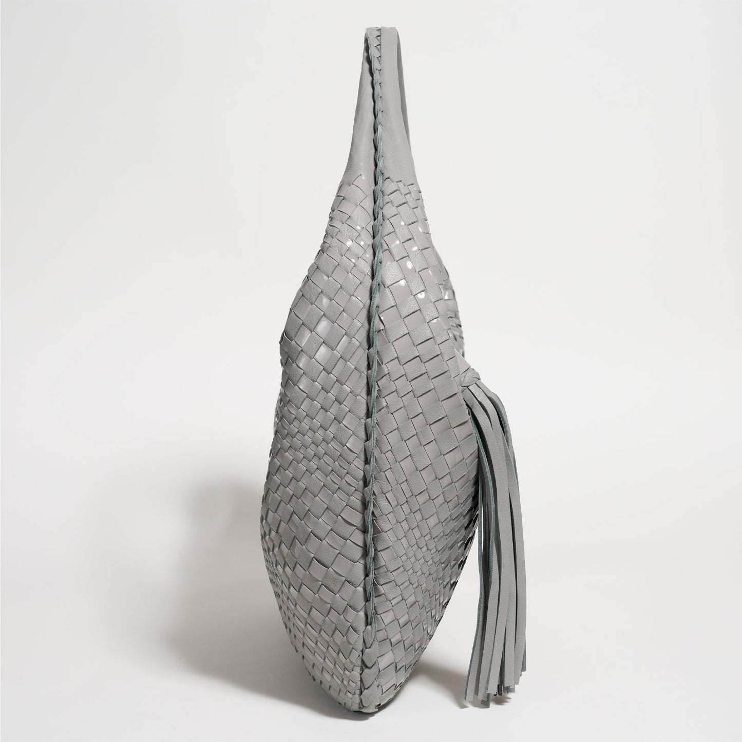 Brigitte Is Women Hobo Bag Intreccio Optical Nappa and Patent Leather Grigio Perla