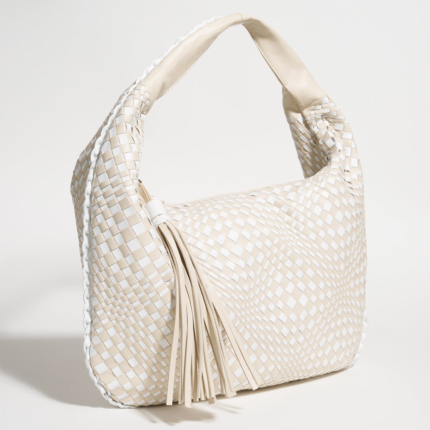 Brigitte Is Women Hobo Bag Intreccio Optical Nappa Leather Beige and Bianco