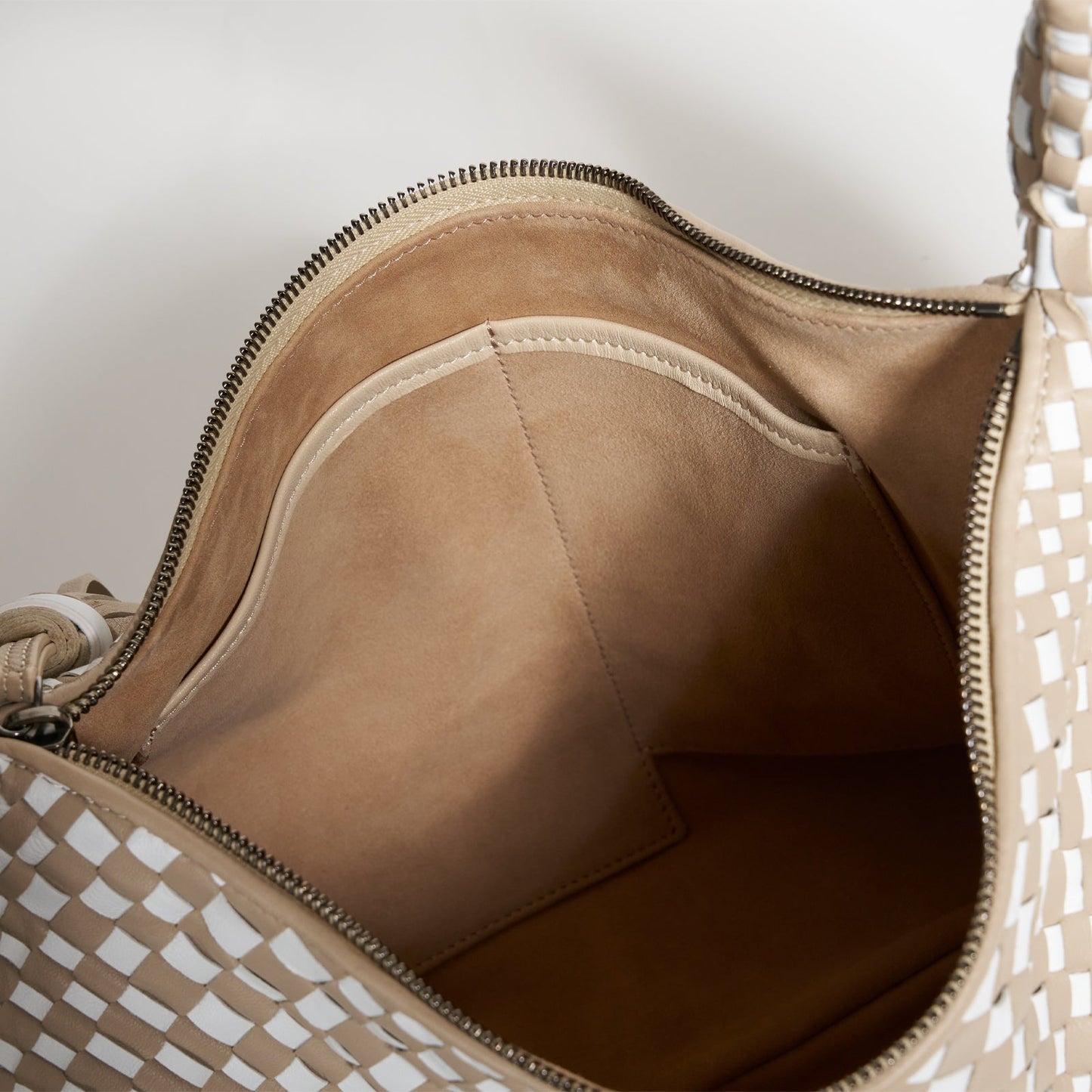 Brigitte Is Women Hobo Bag Intreccio Optical Nappa Taupe and Bianco