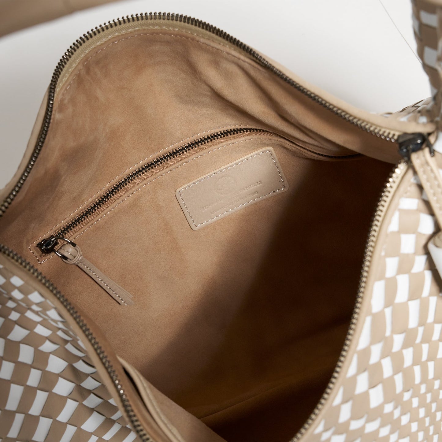 Brigitte Is Women Hobo Bag Intreccio Optical Nappa Taupe and Bianco