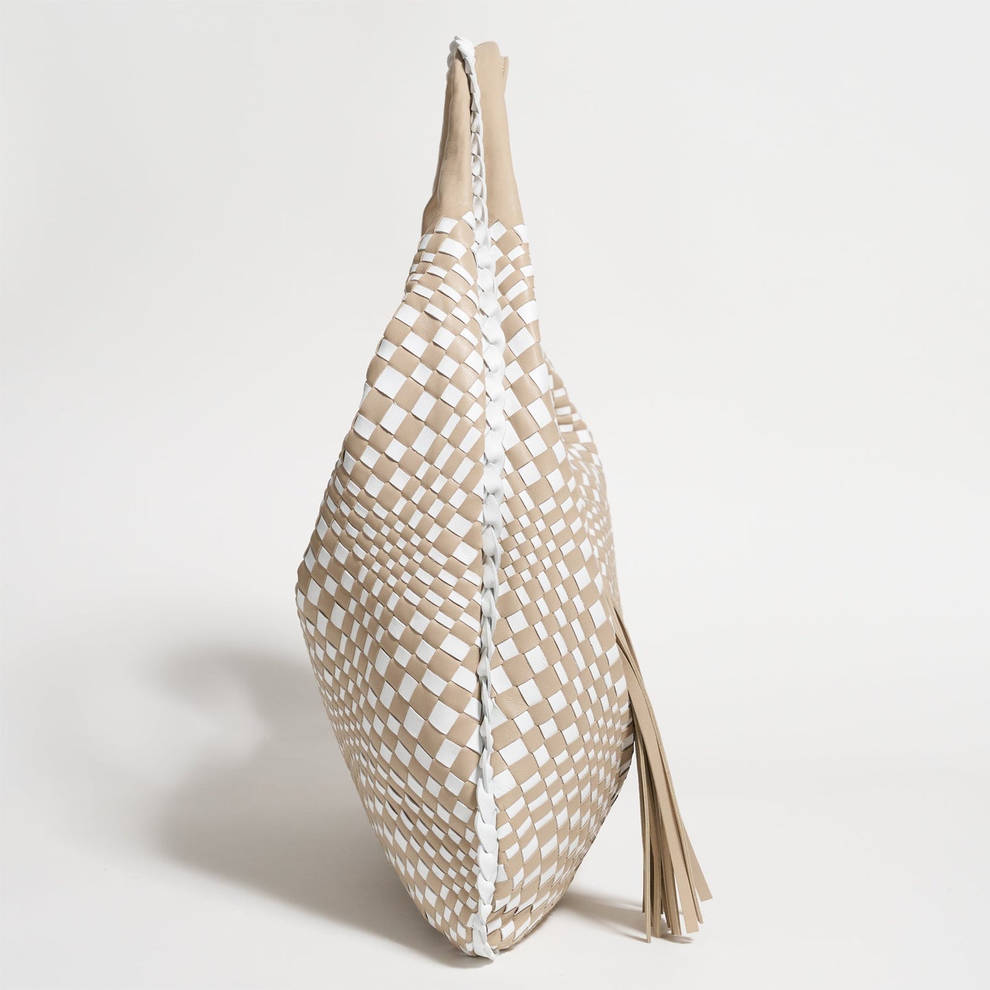 Brigitte Is Women Hobo Bag Intreccio Optical Nappa Taupe and Bianco