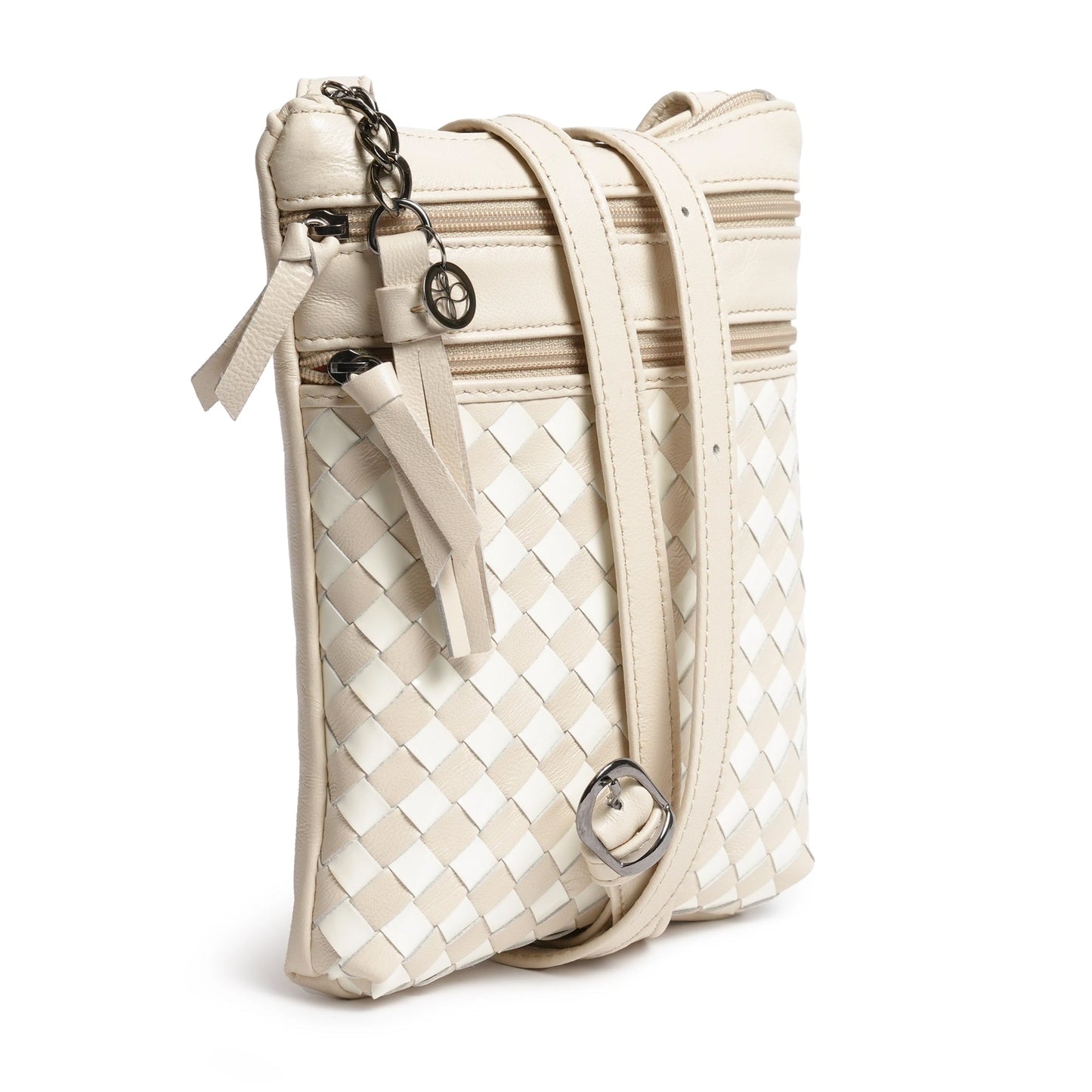 Women Intrecciato Soft Nappa and Patent Leather Messenger in Ivory