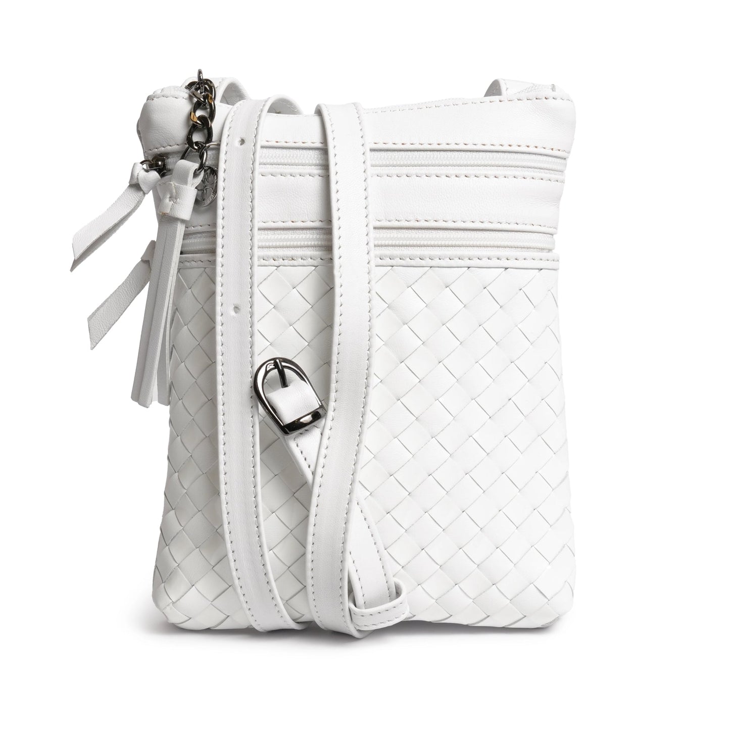 Women Intrecciato Soft Leather Messenger in White