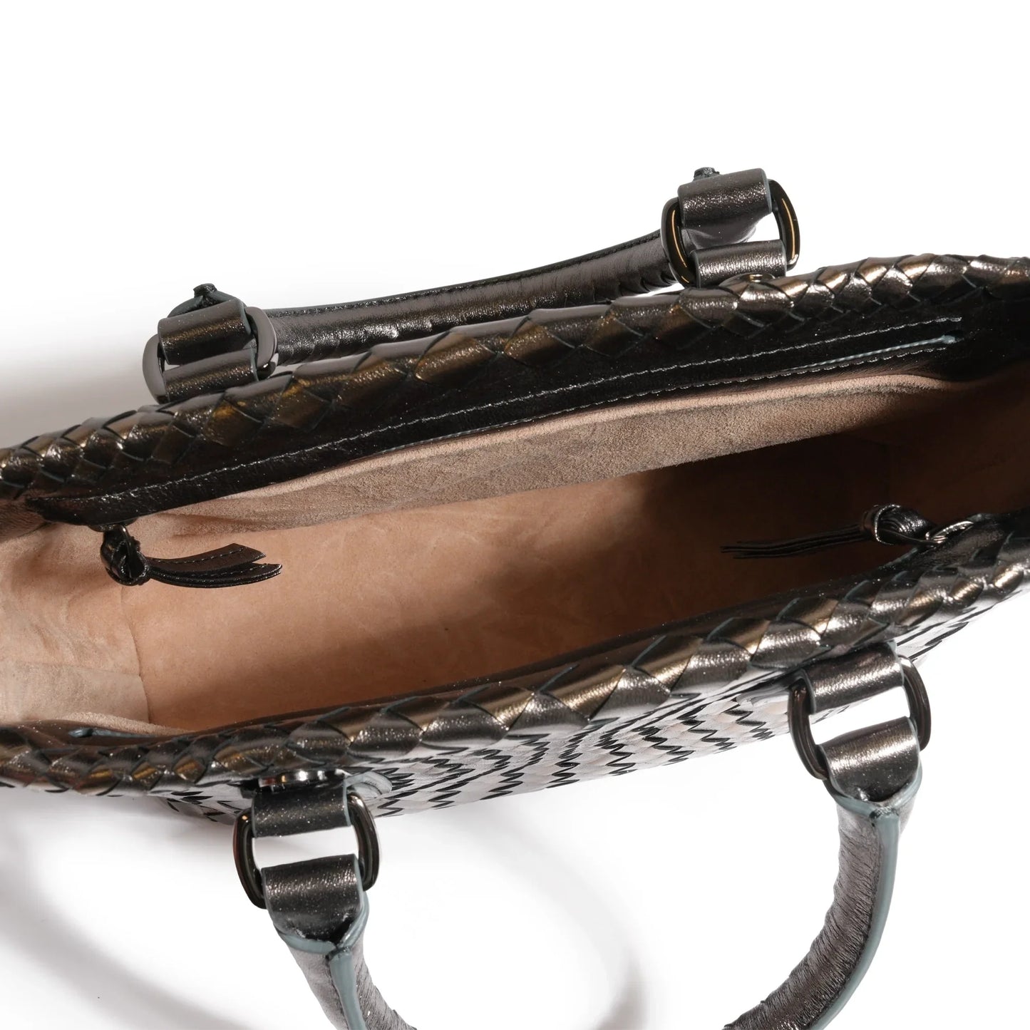 Women Mini Top Handle Madison Laminated Leather Bag in Gunmetal and Bronze