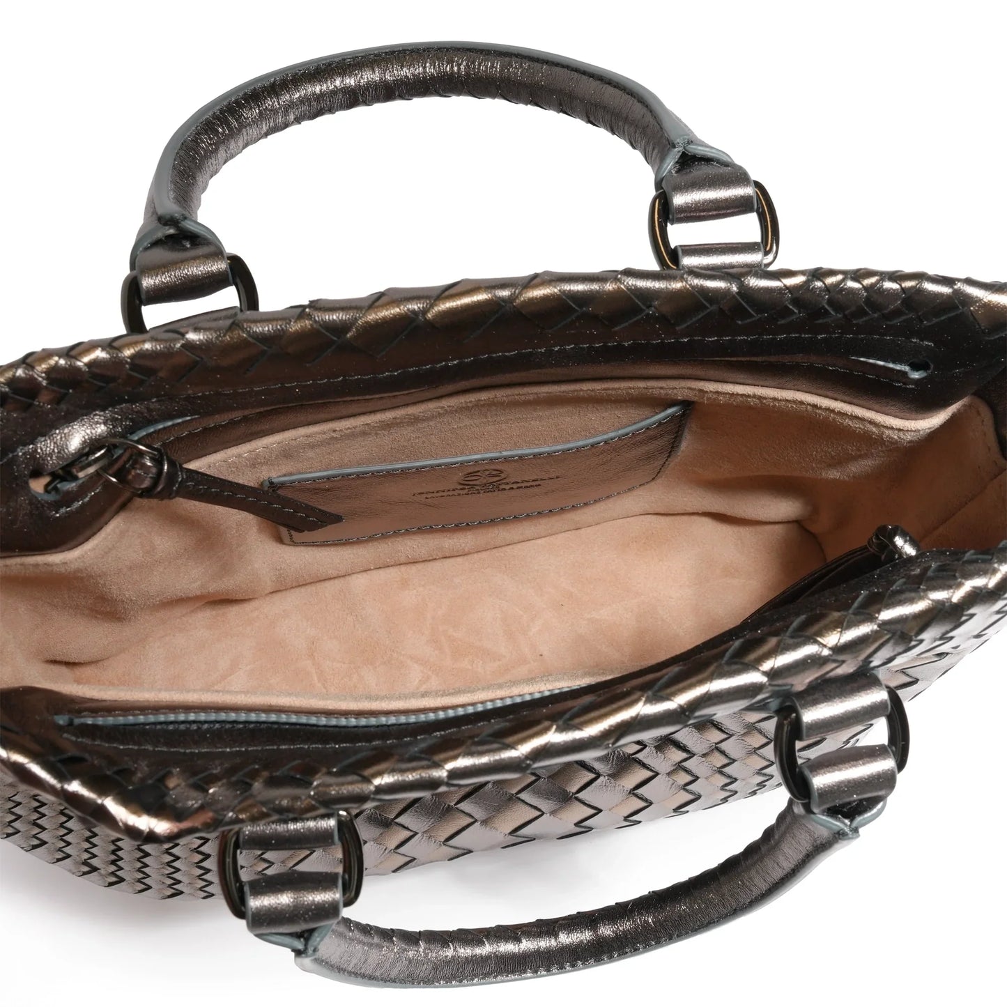 Women Mini Top Handle Madison Laminated Leather Bag in Gunmetal and Bronze