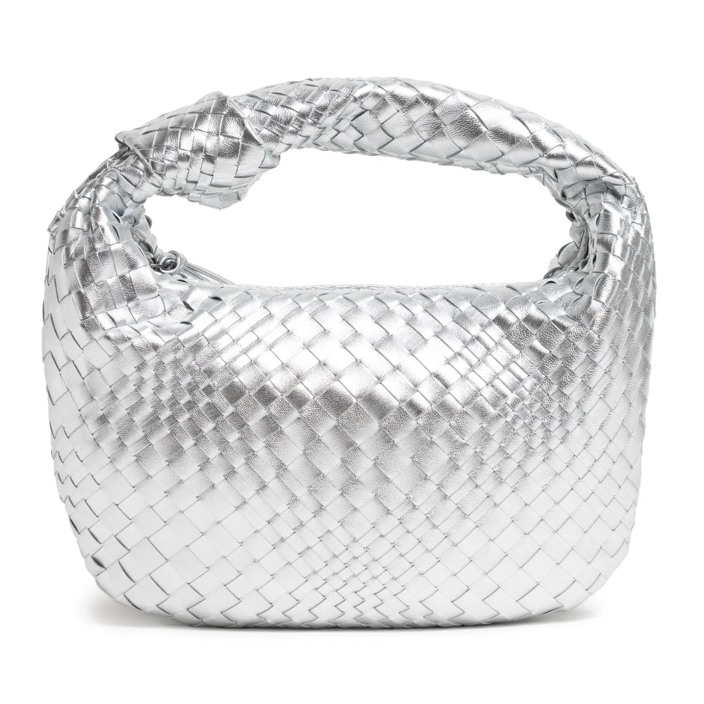 Brigitte Knot Women Leather Intreccio Hobo Bag in Laminated Silver
