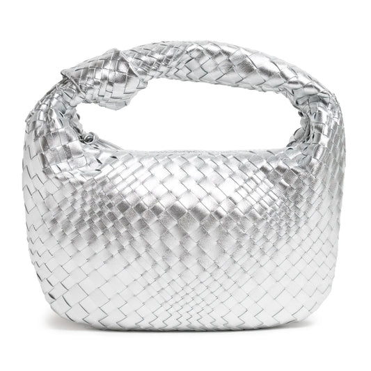 Brigitte Knot Women Leather Intreccio Hobo Bag in Laminated Silver