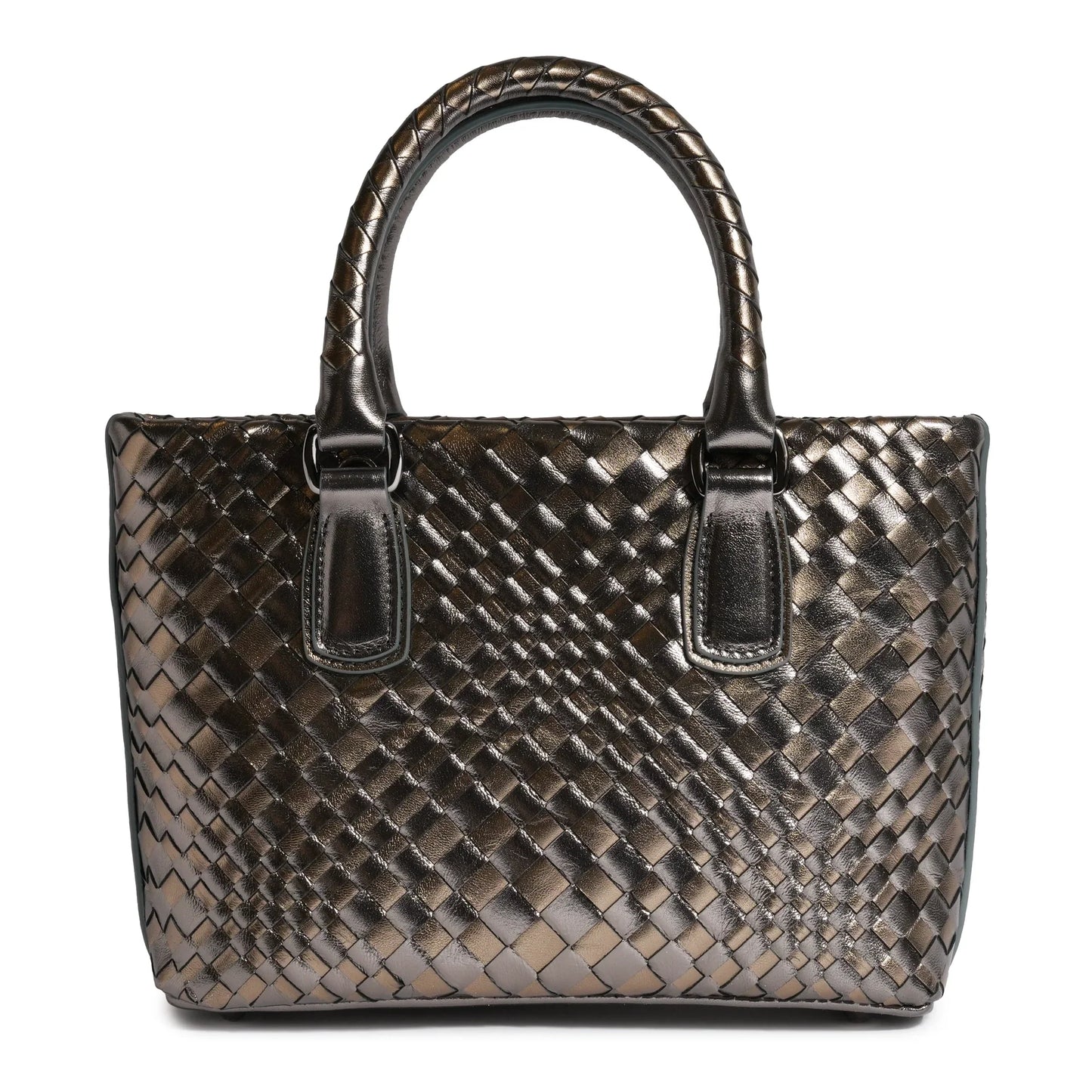 Women Mini Top Handle Madison Laminated Leather Bag in Gunmetal and Bronze