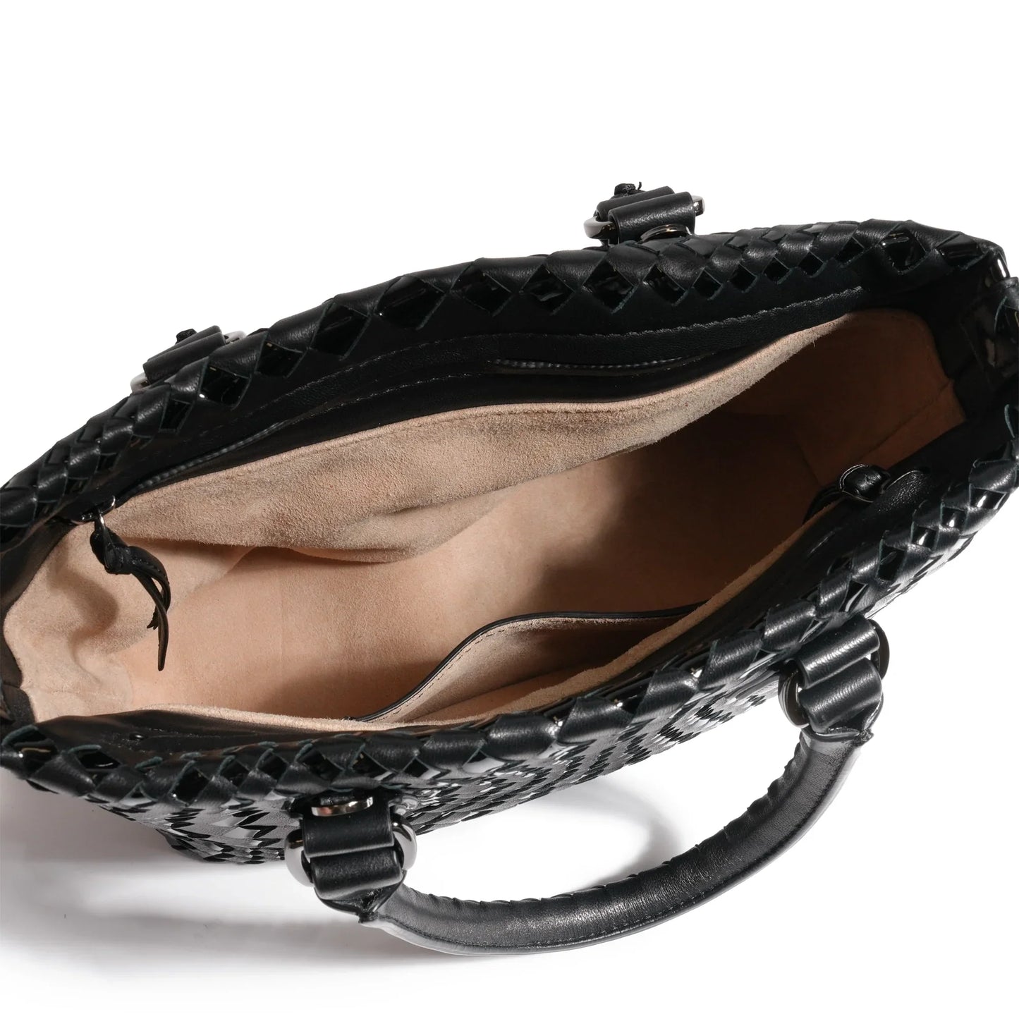 Women Mini Top Handle Madison Bag in Black Nappa and Patent Leather