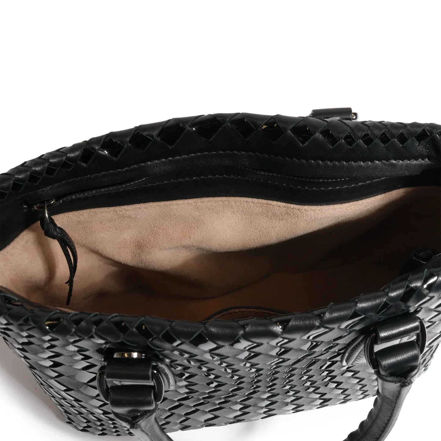 Women Mini Top Handle Madison Bag in Black Nappa and Patent Leather