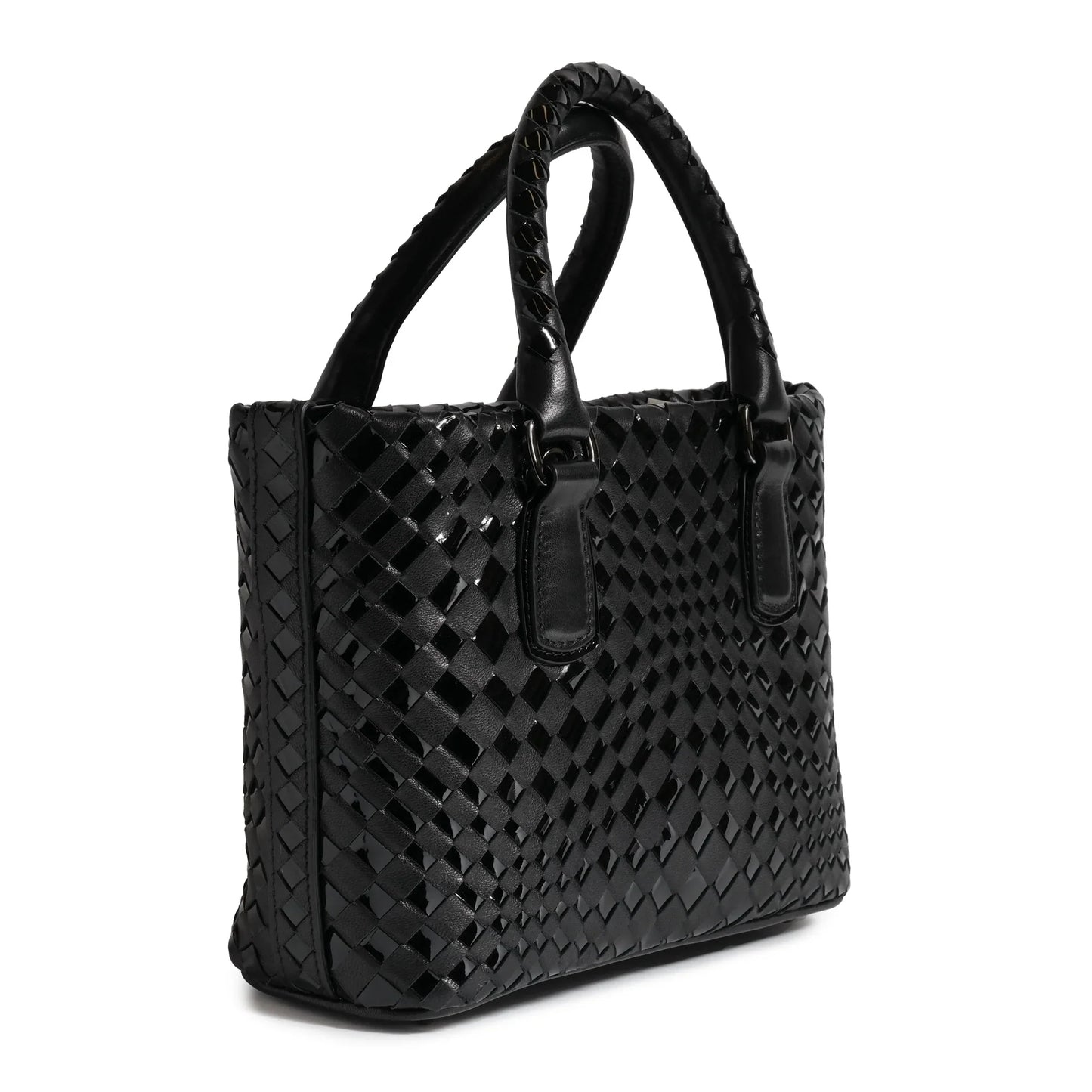 Women Mini Top Handle Madison Bag in Black Nappa and Patent Leather