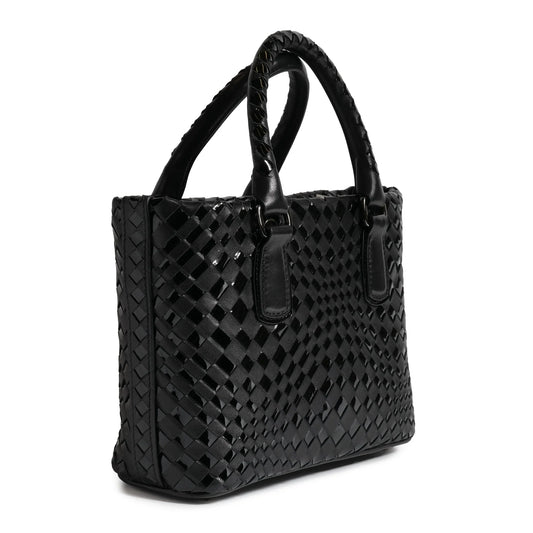 Women Mini Top Handle Madison Bag in Black Nappa and Patent Leather