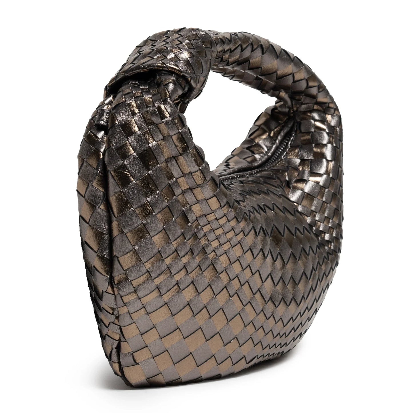 Brigitte Knot Women Leather Intreccio Hobo Bag in Laminated Bronze