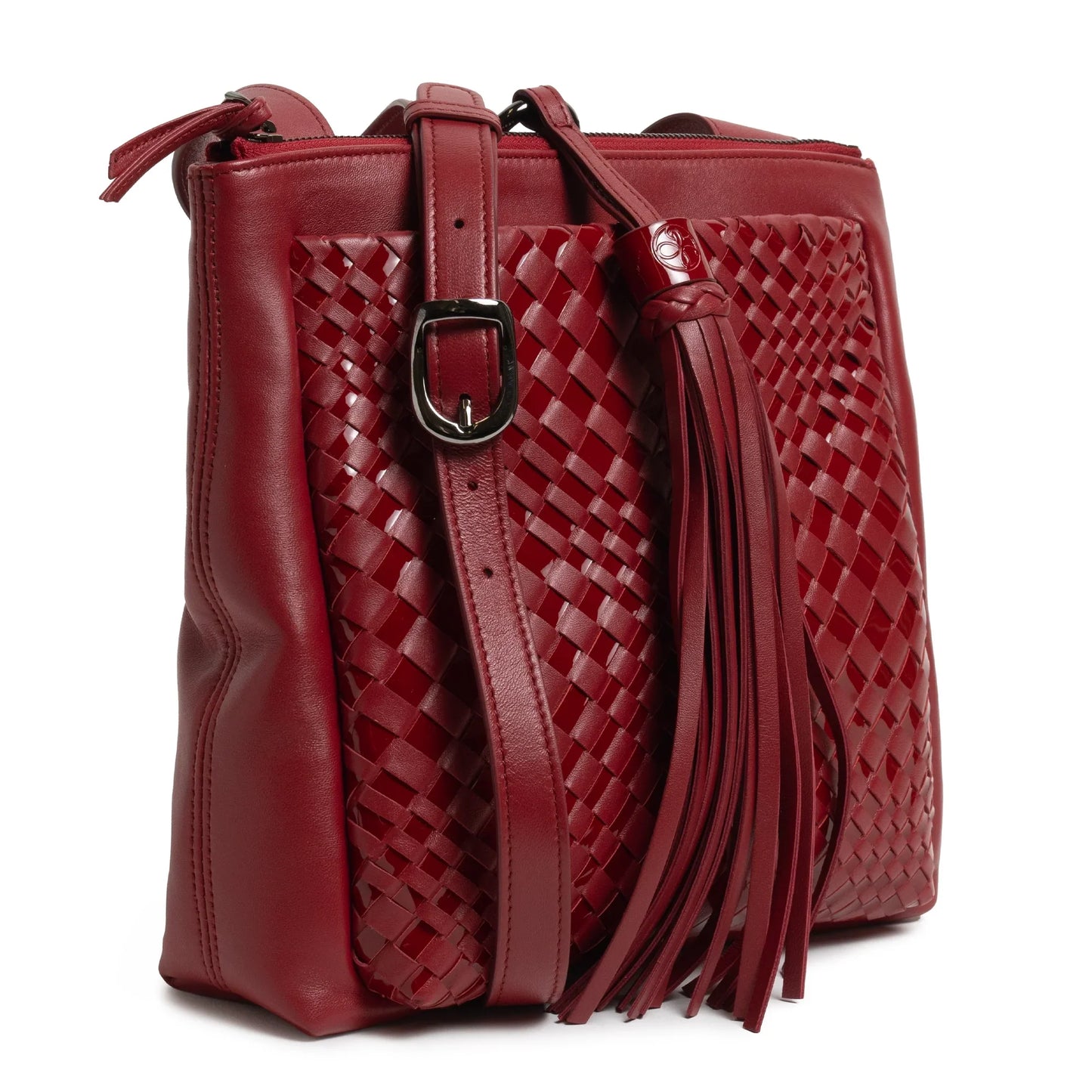 Women's Leather Crossbody Bag Intreccio Optical in Red Nappa and Patent