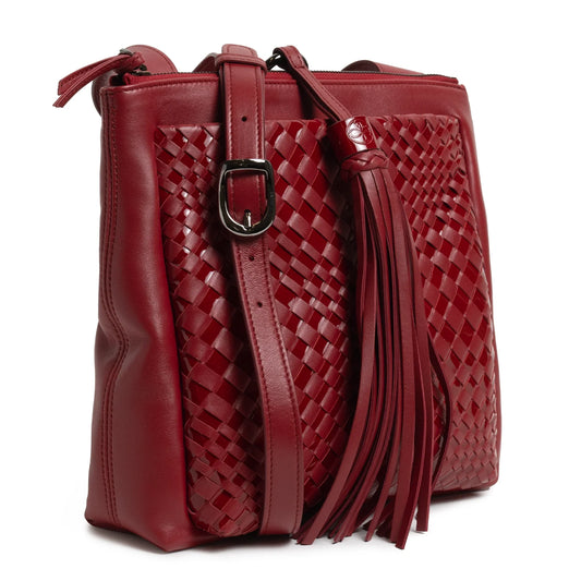 Women's Leather Crossbody Bag Intreccio Optical in Red Nappa and Patent