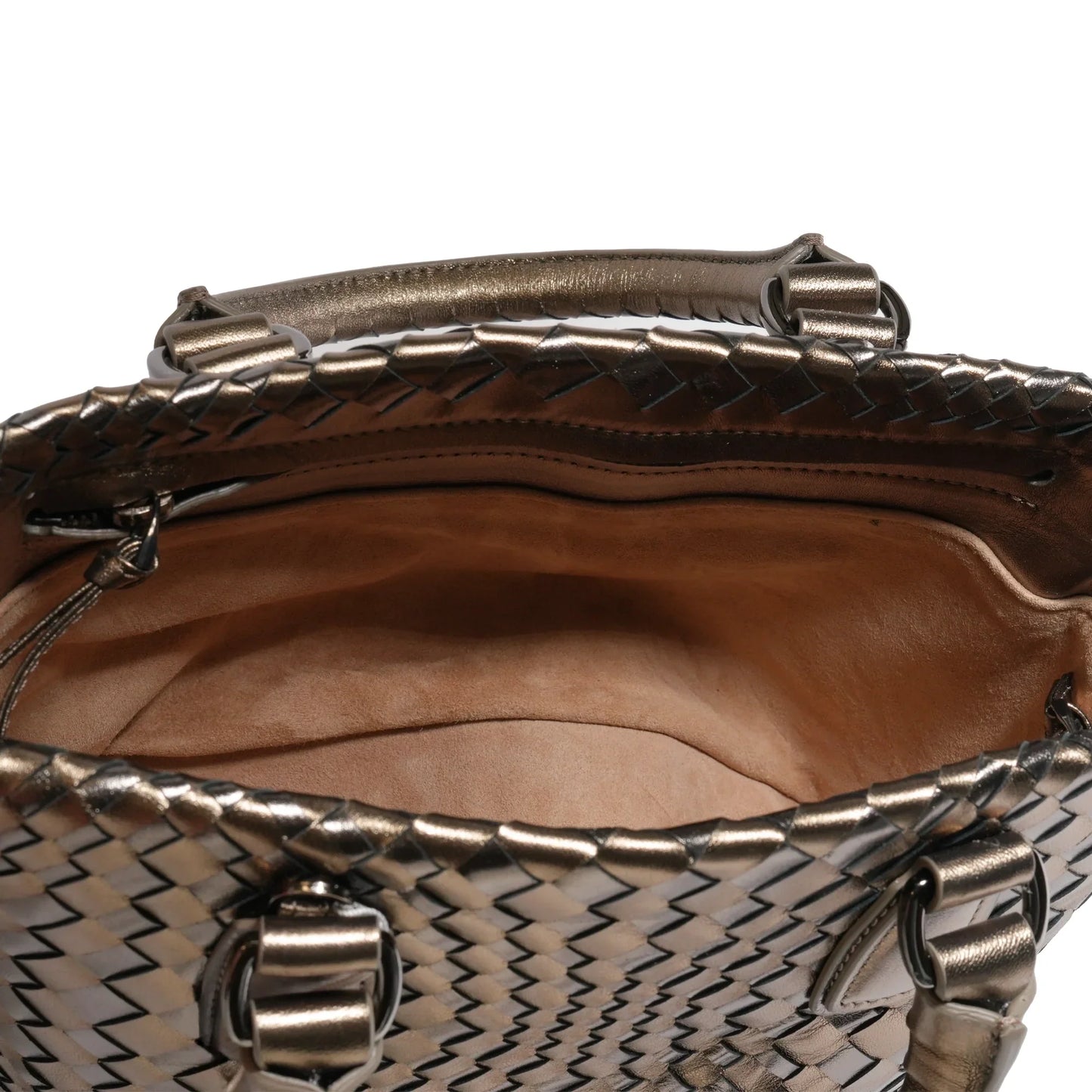 Women Mini Top Handle Madison Laminated Leather Bag in Bronze and Gunmetal