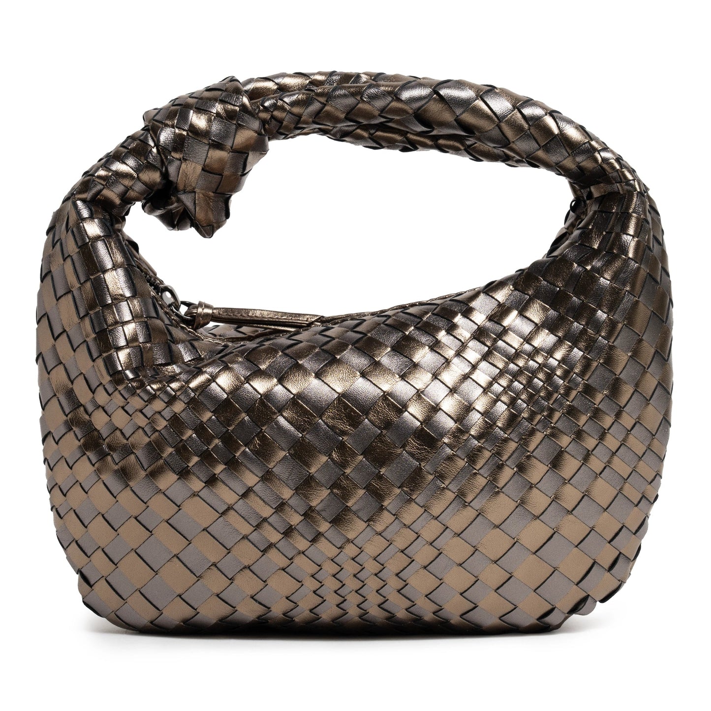 Brigitte Knot Women Leather Intreccio Hobo Bag in Laminated Gun Metal