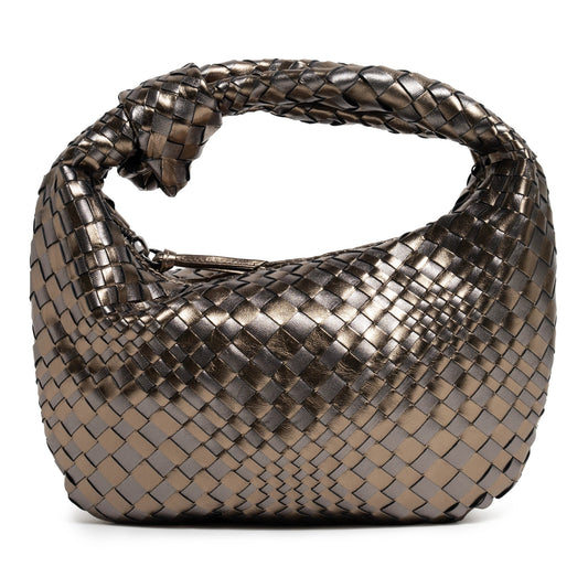 Brigitte Knot Women Leather Intreccio Hobo Bag in Laminated Gun Metal