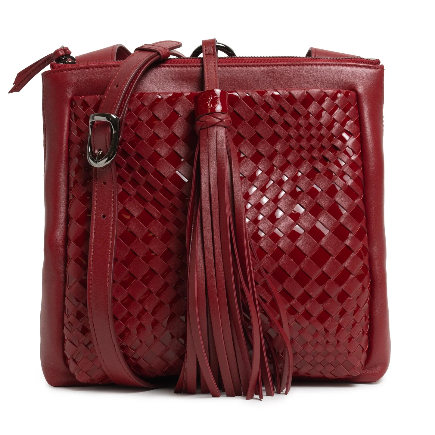 Women's Leather Crossbody Bag Intreccio Optical in Red Nappa and Patent