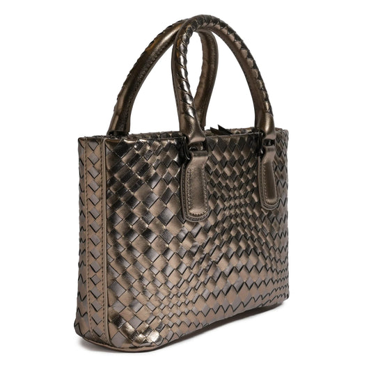 Women Mini Top Handle Madison Laminated Leather Bag in Bronze and Gunmetal