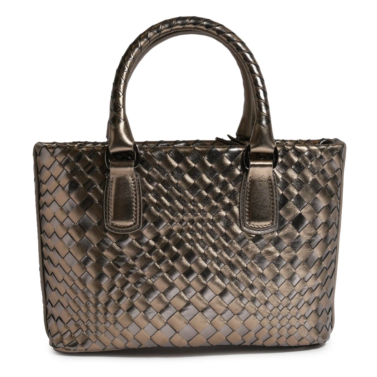 Women Mini Top Handle Madison Laminated Leather Bag in Bronze and Gunmetal