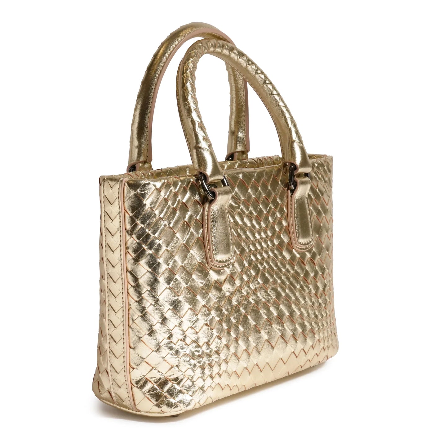 Women Mini Top Handle Madison Laminated Leather Bag in Platinum