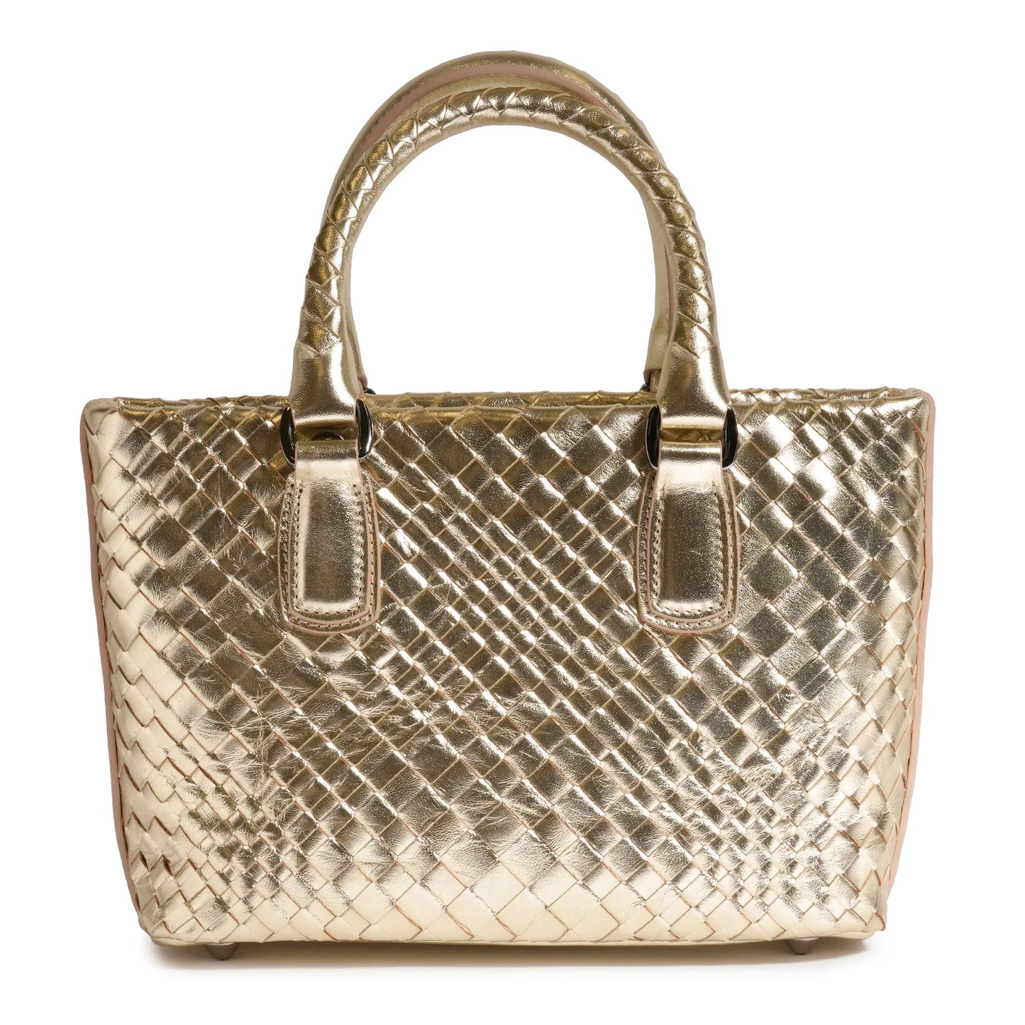 Women Mini Top Handle Madison Laminated Leather Bag in Platinum