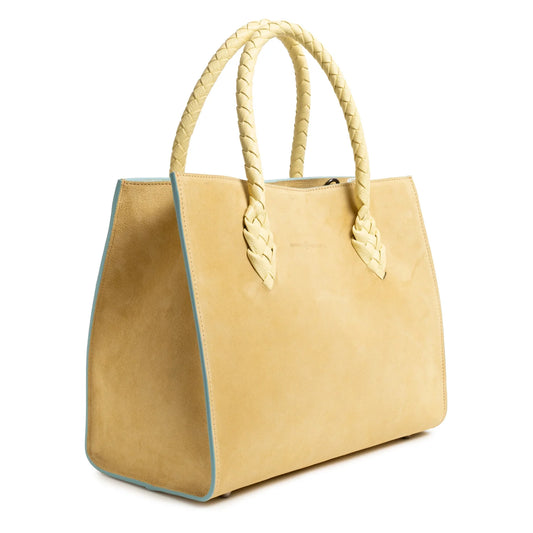 Twist Large Leather Suede Tote in Vanilla