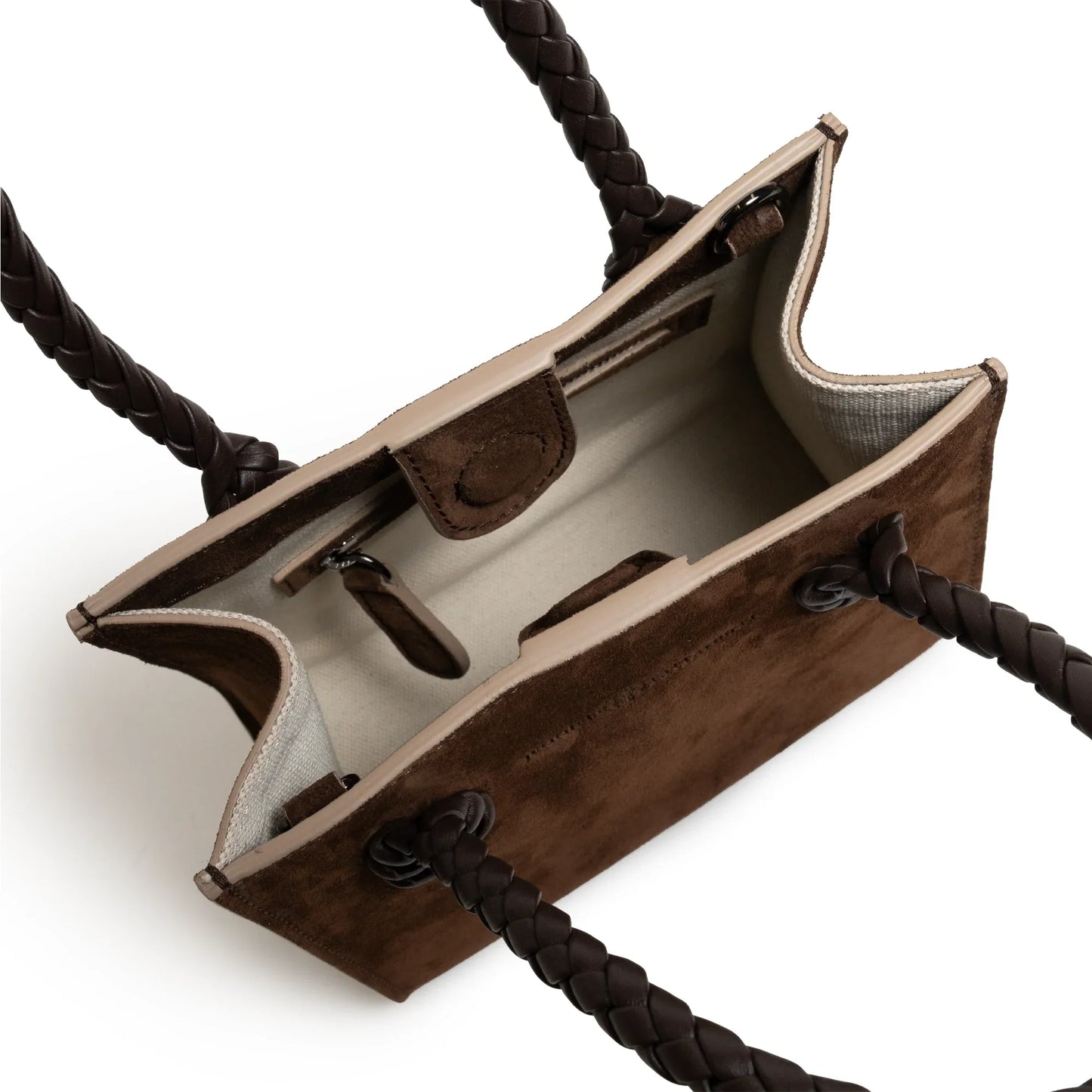 Twist Small Leather Suede Tote in Brown Mustang